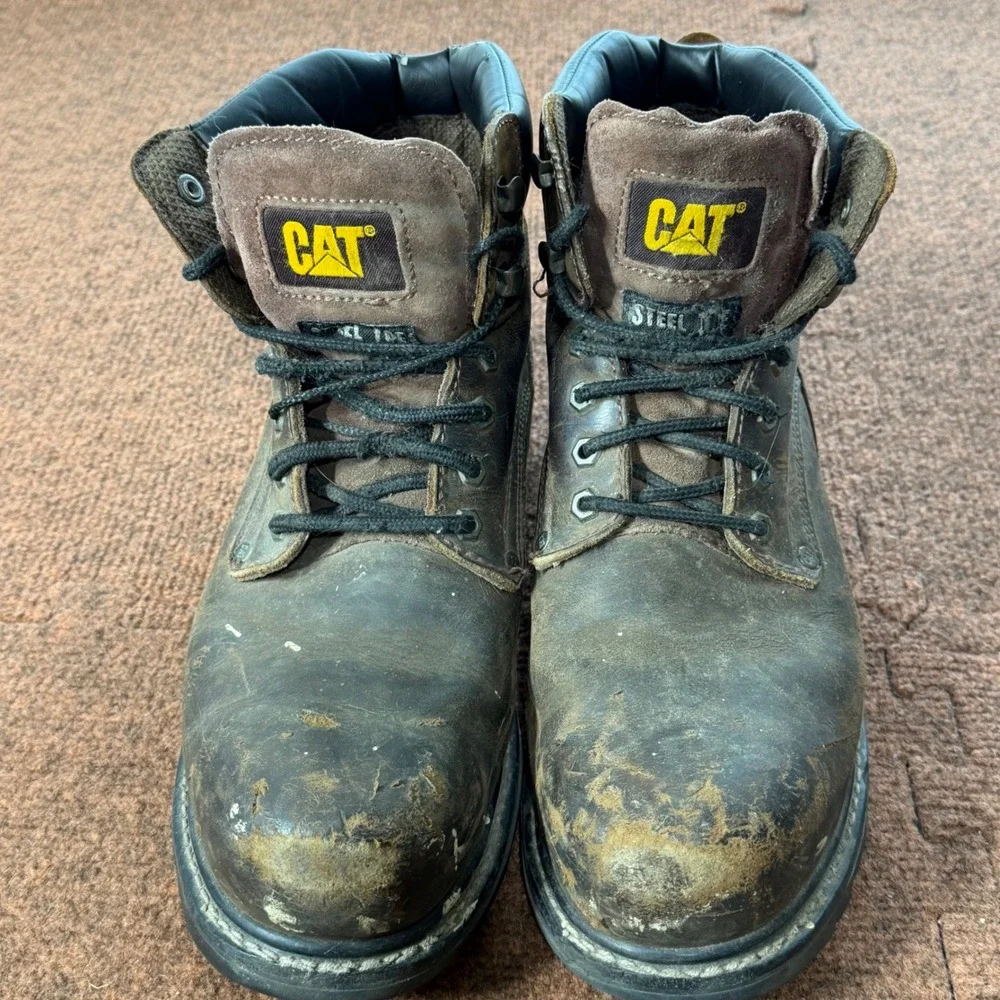 Caterpillar Mens Steel Toe Work Boots Brown Leather Walking Machines ASTM 10.5 M
